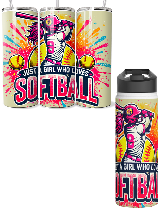 Girl who loves softball drinkware